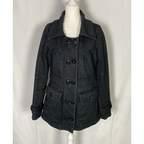 Billabong Jackets & Blazers - Billabong Women Grey Button Up Sweatshirt Pea Coat Jacket Sz Large Military Moto